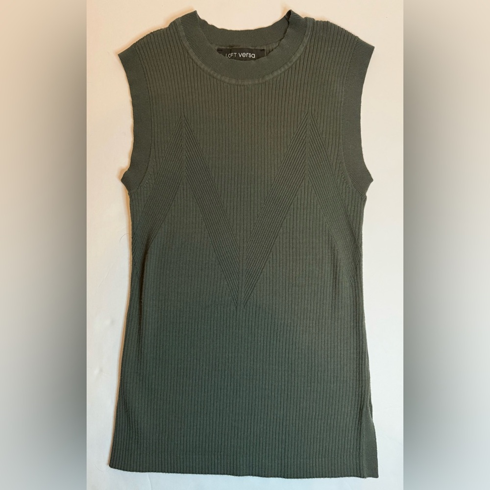 LOFT Versa Ribbed Shell Sleeveless Summer Sweater Alpine Green Size S